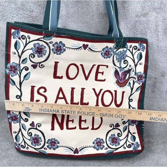 Brighton Canvas Bag 14"x15" Love Is All You Need Bella Tile Tote Floral NWT - Picture 6 of 11